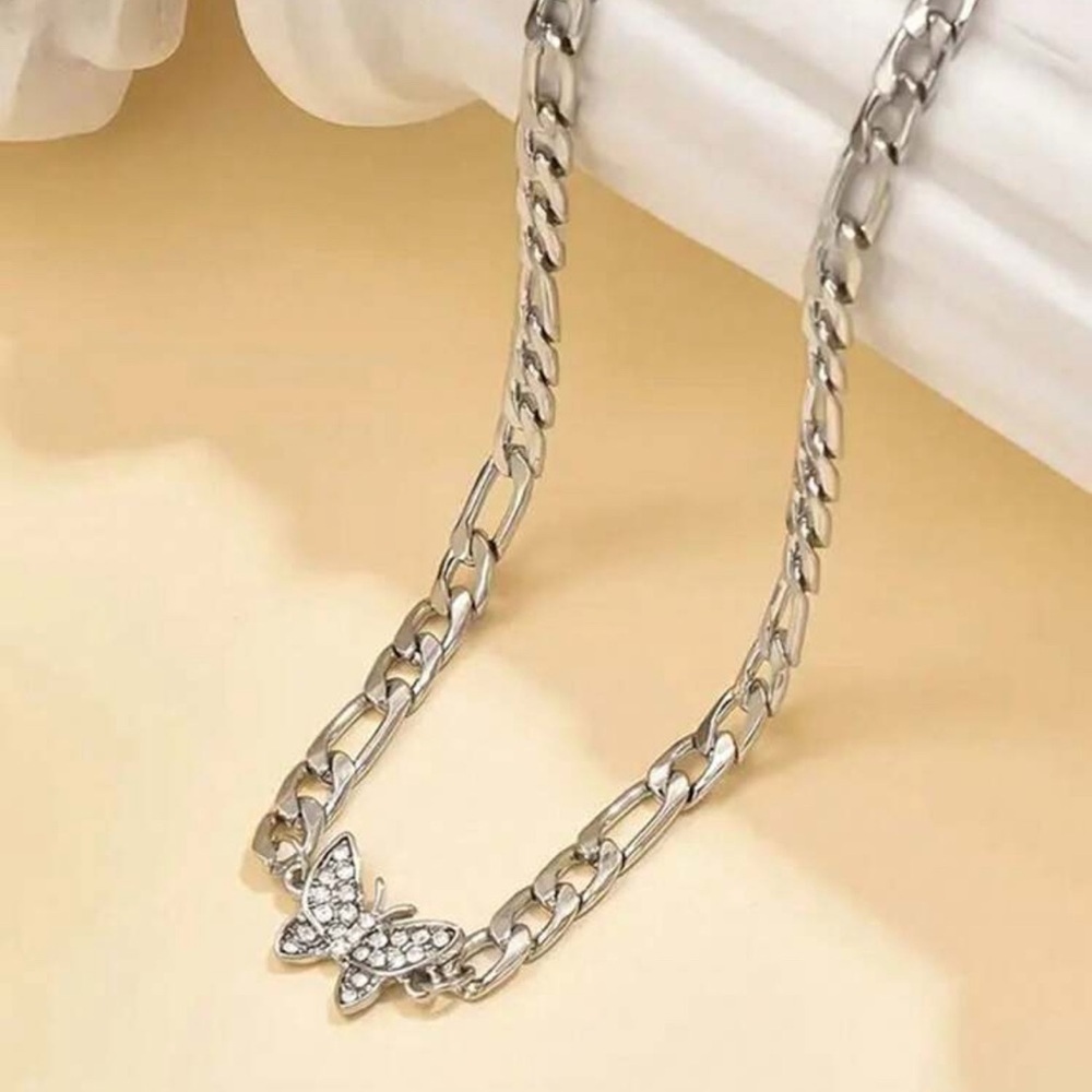 Silver Plated Stainless Steel Butterfly Charm Chain Necklace - Picture 4 of 4